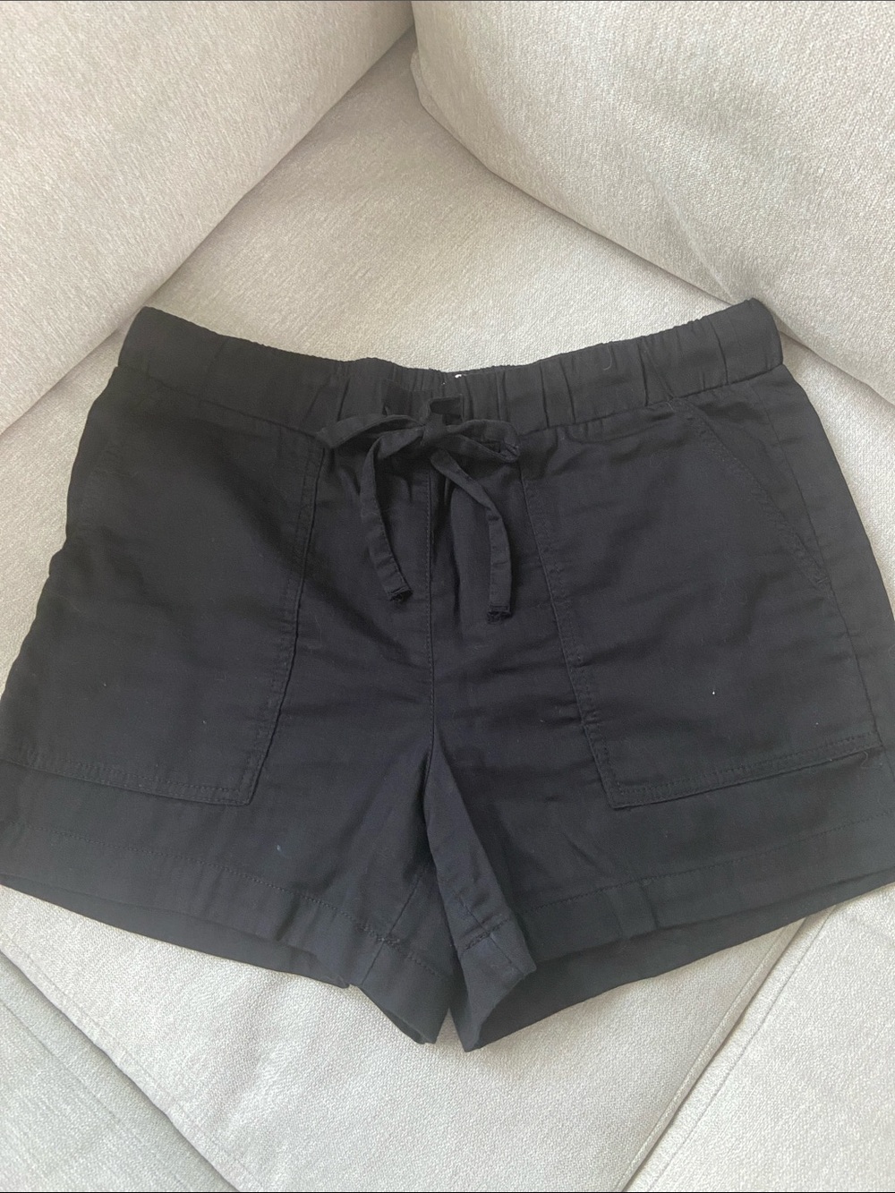 LOFT Black Drawstring Linen-Blend Pocket Athletic Shorts